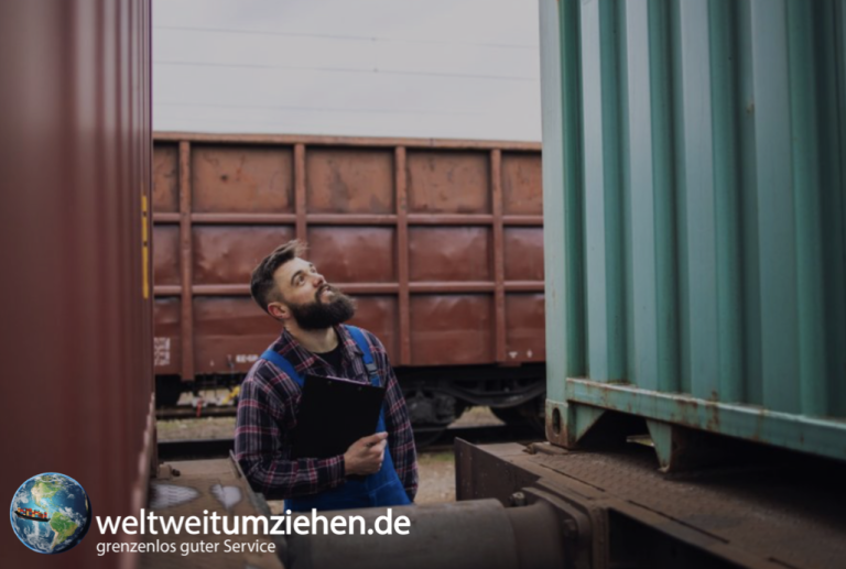 Umzugsspezialist für Umzüge checkt Container mit Umzugsgut